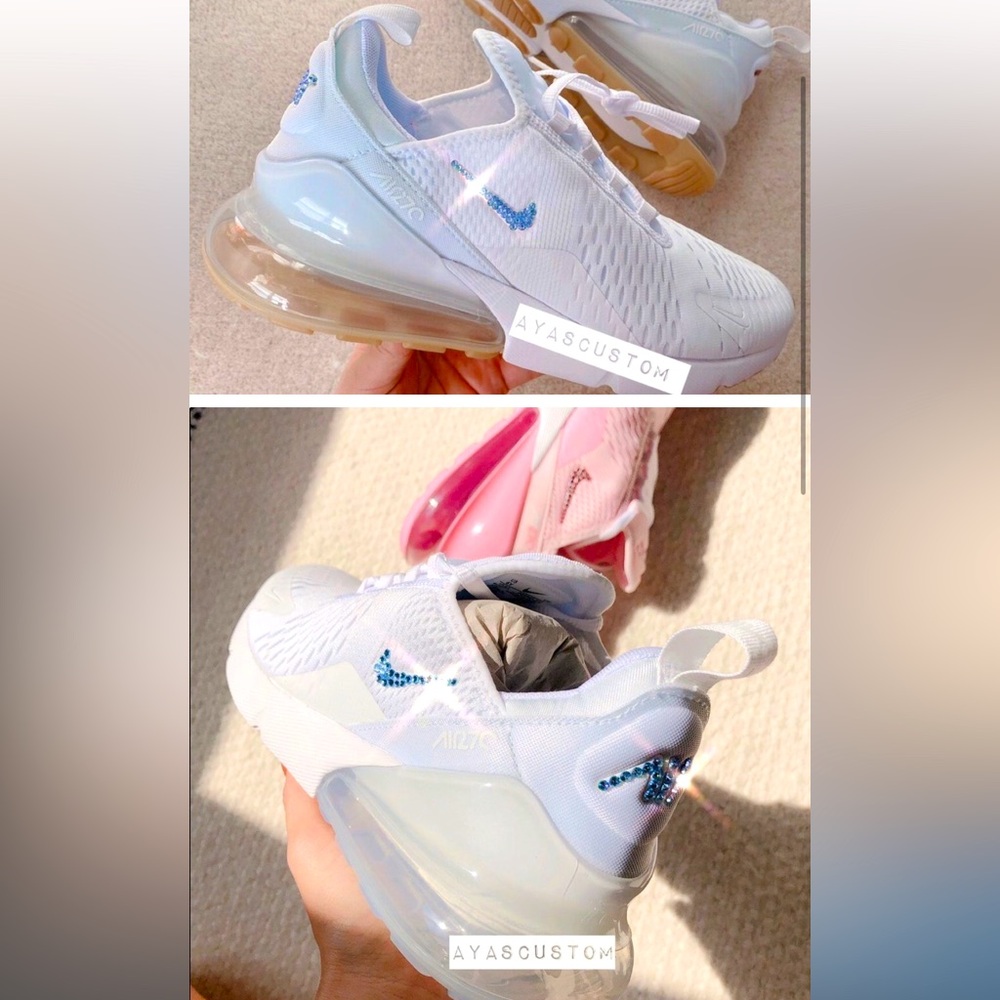 Women’s Custom Swarovski Crystal Nike Casual White and Blue Sneakers